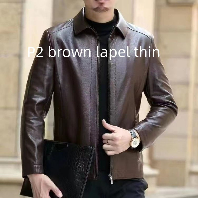 Leather Jacket for Middle-Aged Men - Fleece-Lined Casual Wear