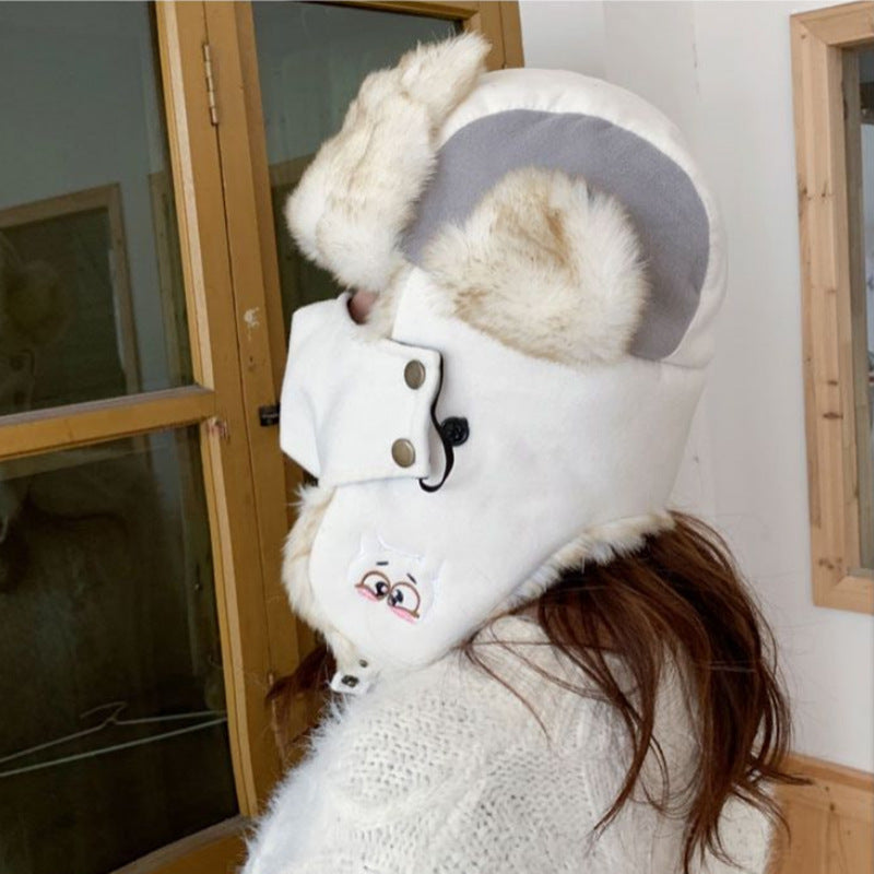 Korean Style Woolen Cartoon Embroidered Cycling Hat