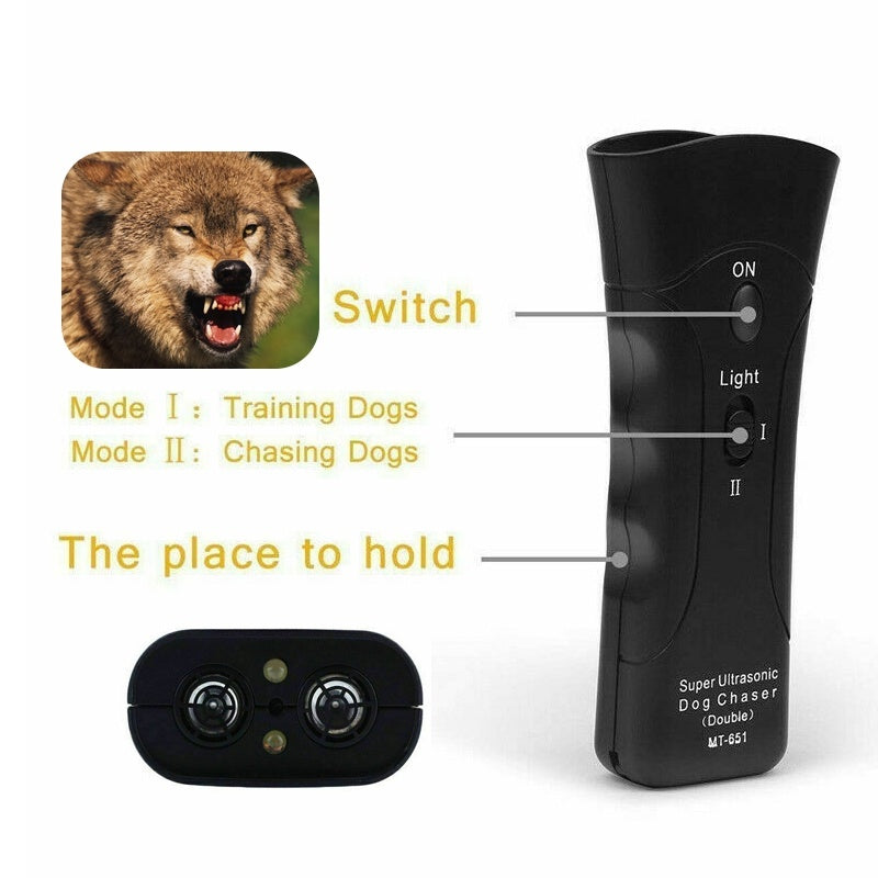 3-in-1 Anti Barking Dog Training Device Ultrasonic Dog Training Repeller LED Flashlight