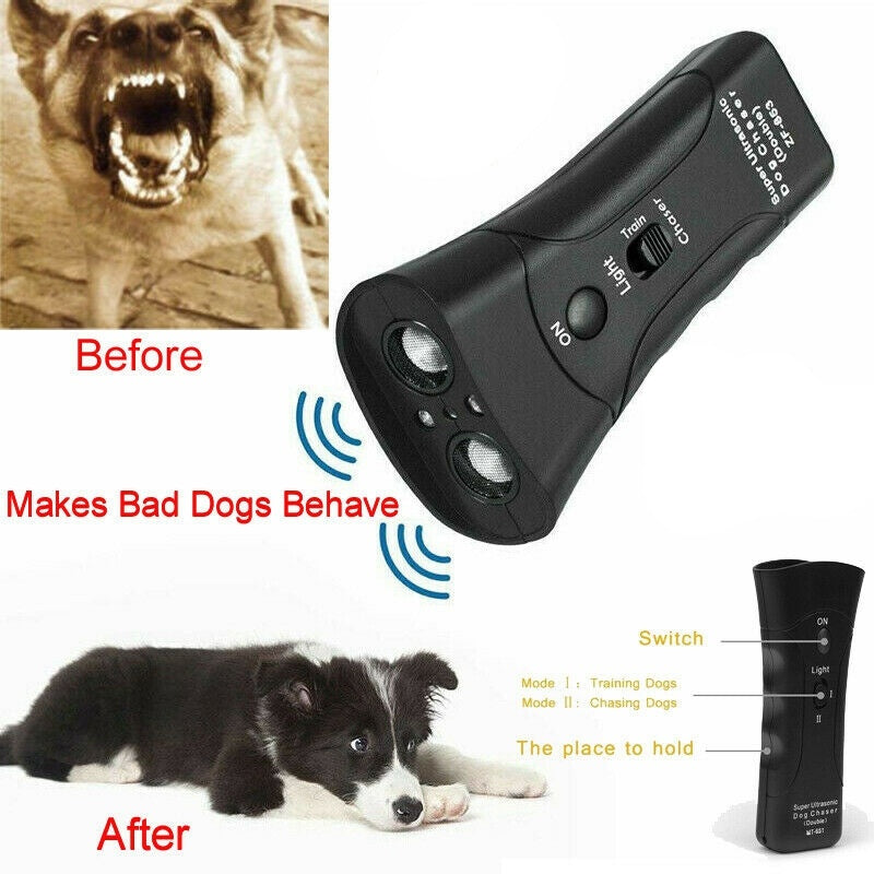 3-in-1 Anti Barking Dog Training Device Ultrasonic Dog Training Repeller LED Flashlight