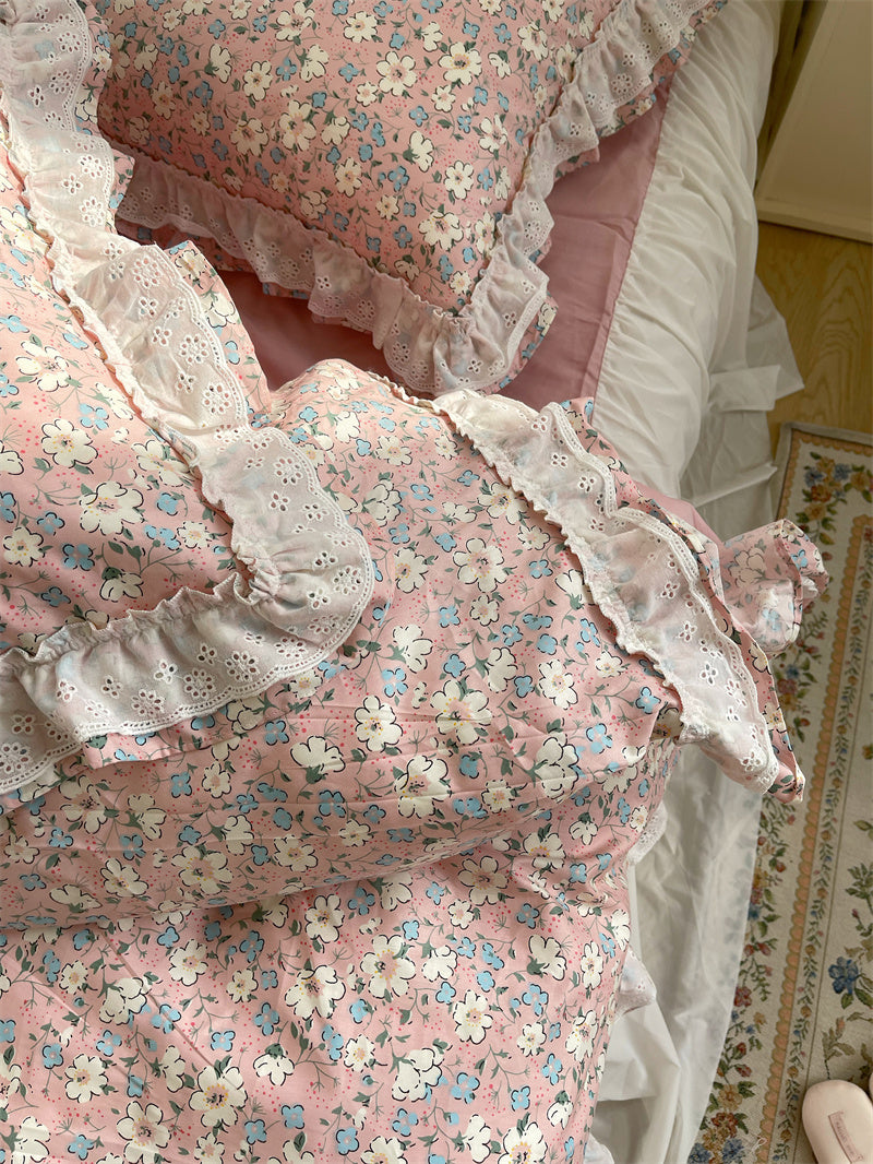 Fragmented Flower All Cotton Four Piece Lace Pure Bed Sheet Quilt Cover Bed Skirt Bedclothes