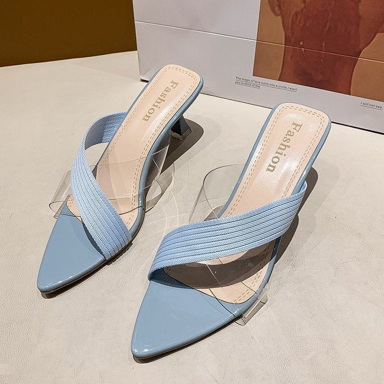 Elegant Pointed Stiletto Transparent Cross-Strap Sandals for Women