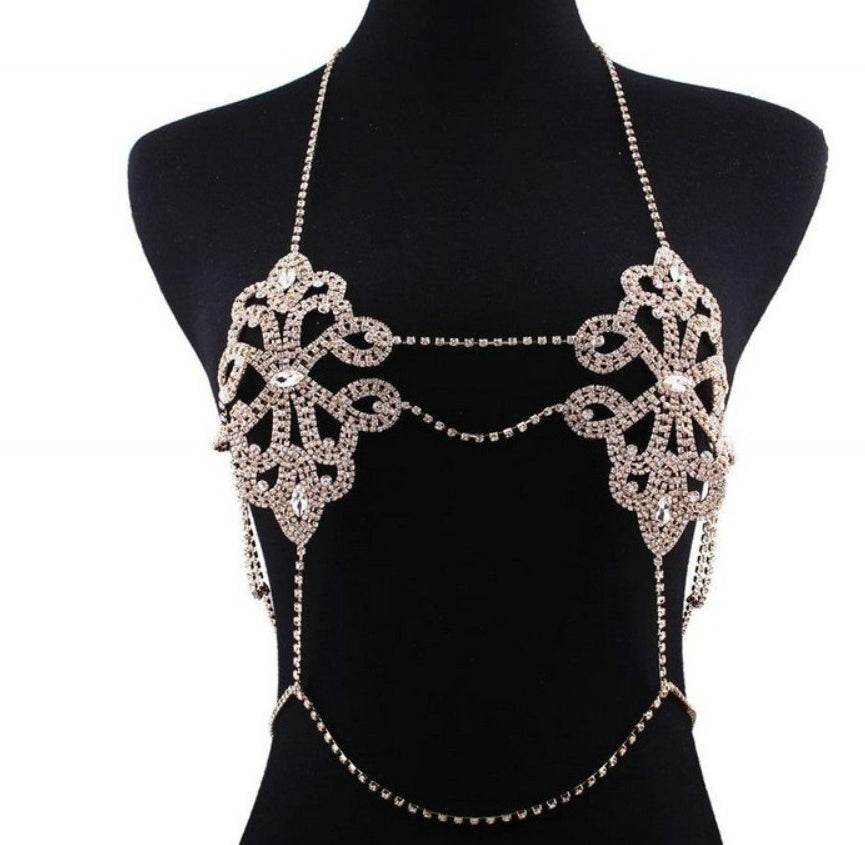 European and American Bikini Crystal Rhinestone Body Chain – Elegant Geometric Design
