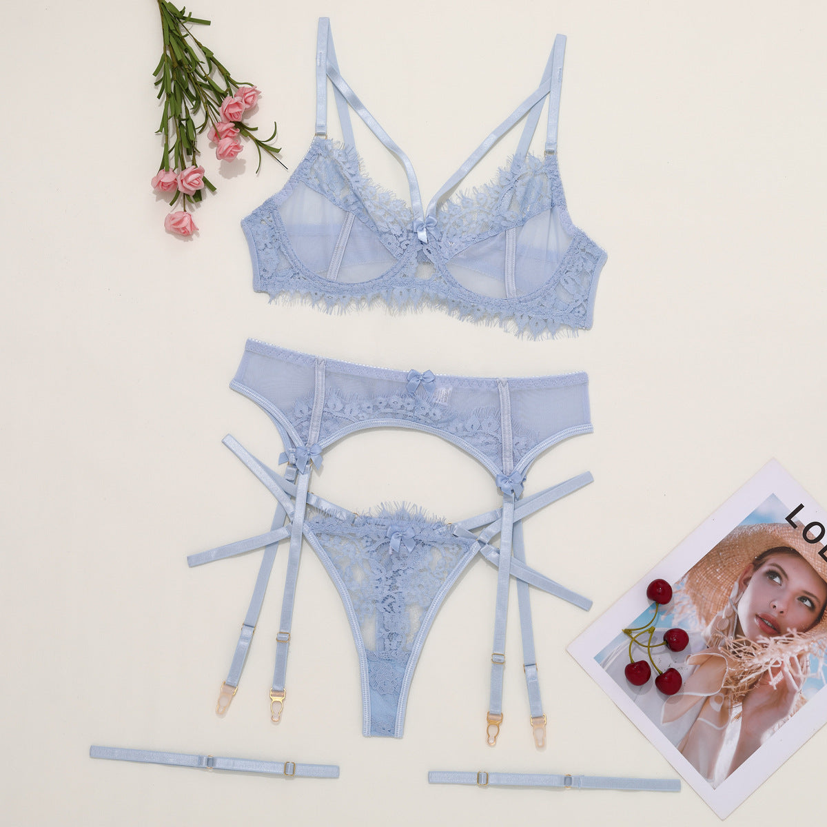 Women's Bra and Garter Lace Set – Elegant and Versatile