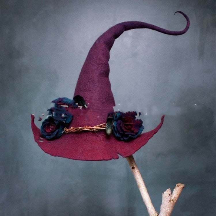 Women Modern Witch Hat Costume Pointed Wool Felt Halloween Party Hats Witch Hat Warm Autumn Winter Cosplay Props