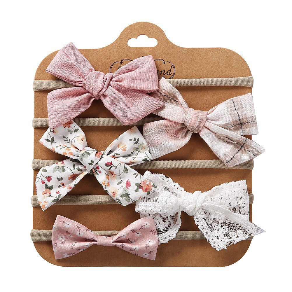 Children's Hair Accessories Handmade DIY Bow Hair Band 5-piece Baby Nylon Headband Set