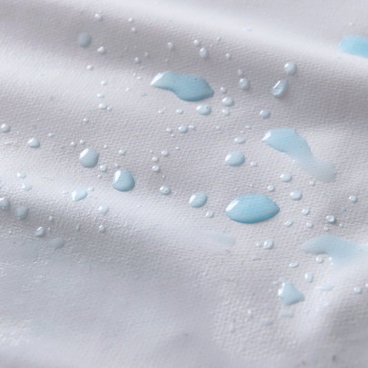 Water droplets on a textured white surface