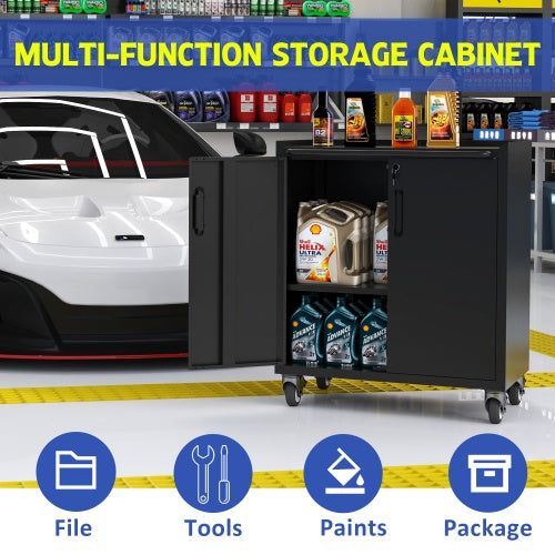 Heavy-Duty Metal Garage Storage Cabinet With Wheels - Sturdy And Durable Tool Storage Cabinet For Garage, Office, And Home Organizer Solutions