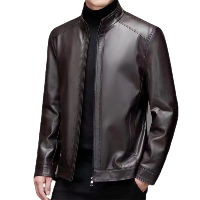 Leather Jacket for Middle-Aged Men - Fleece-Lined Casual Wear