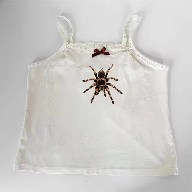 Cute Spider Print Pattern Lace Vest