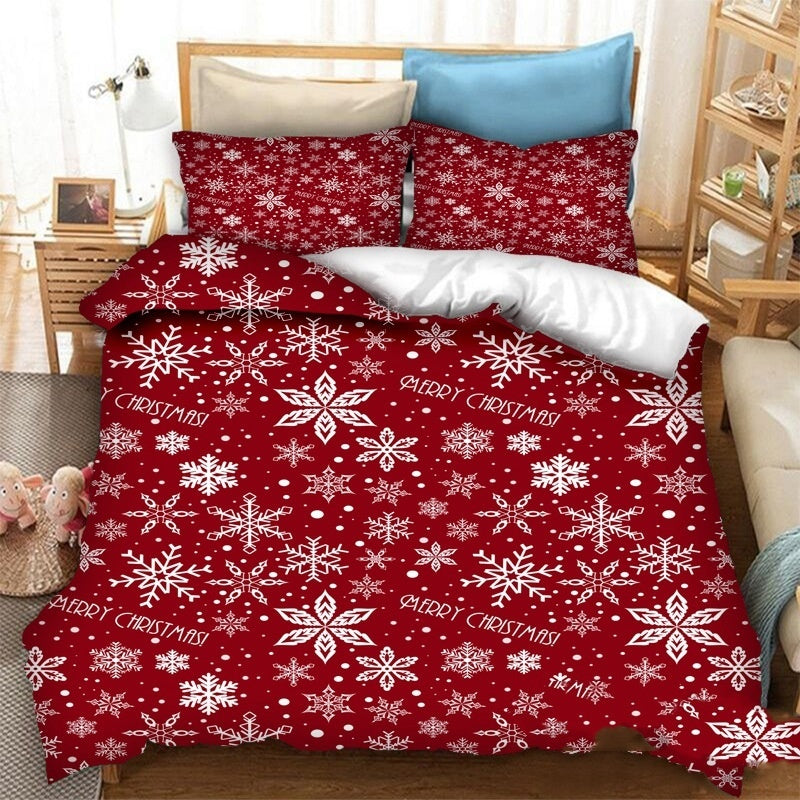Christmas Printed Polyester Fiber Quilt Cover Pillowcase Bed Sheet