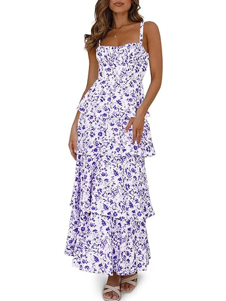 Spring And Summer Floral Holiday Party Backless Sweet Formal Dress Women