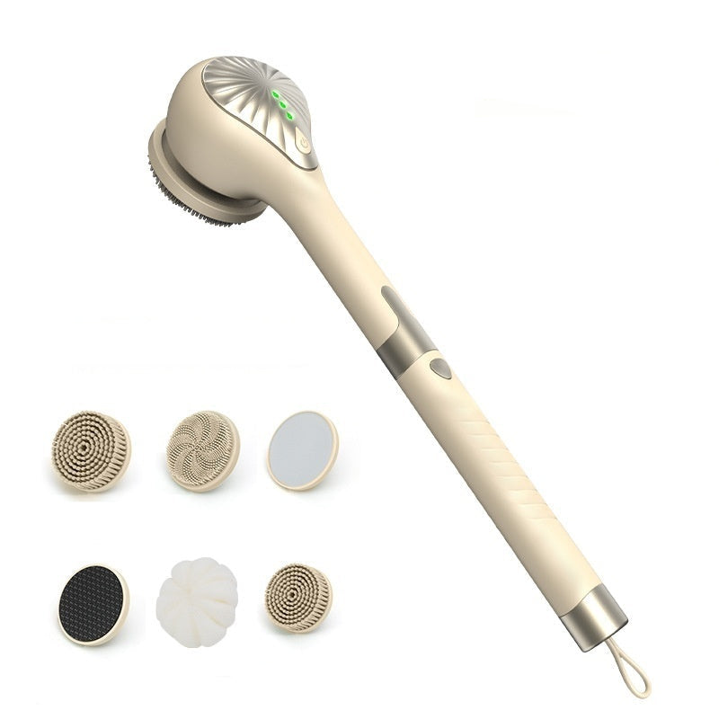Multifunctional bath brush with various brush heads on a white background