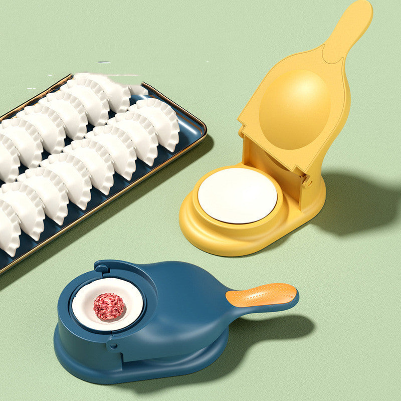 Two kitchen tools on a green background, one yellow and one blue.