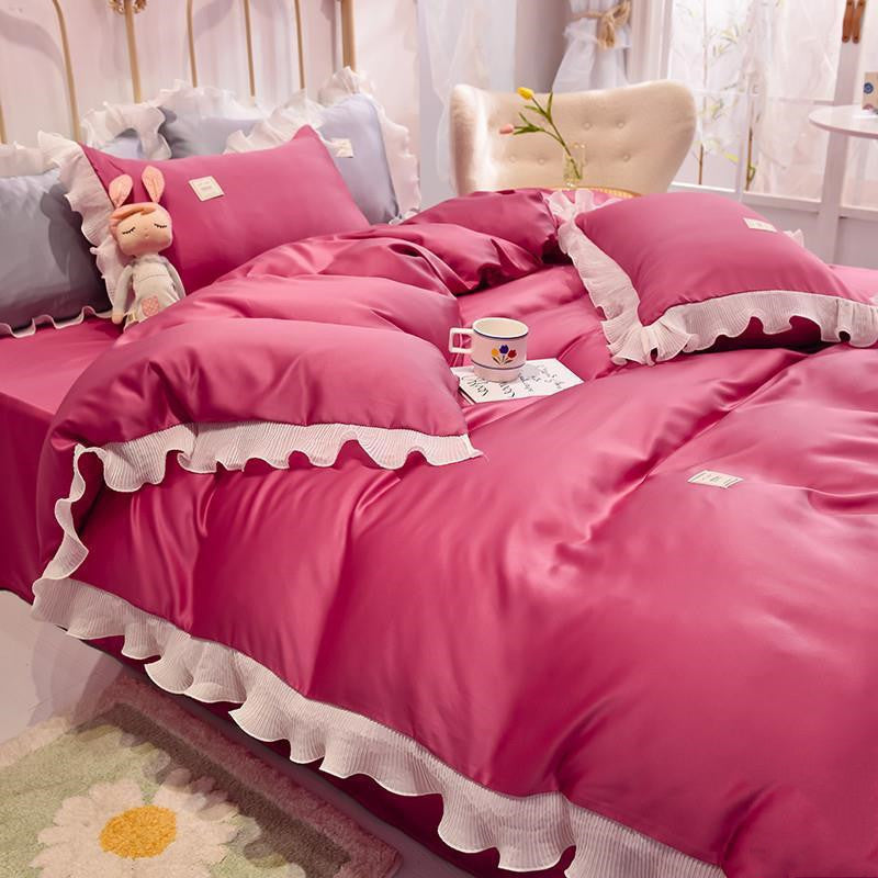 Ice Silk Bed Sheet Quilt Cover Advanced Simple Four-Piece Set