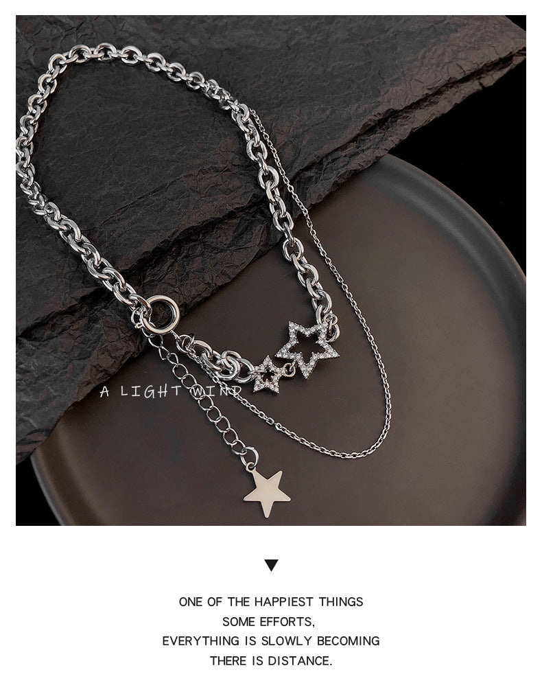 Stars Double Layer Wear Necklace Female Everything Clavicle Chain Choker