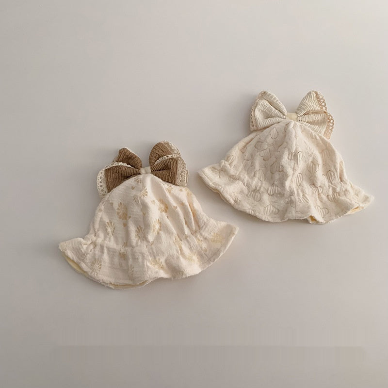 Windproof Bow Fisherman Hat Newborn Small-month Keep Baby Warm Bucket Hat