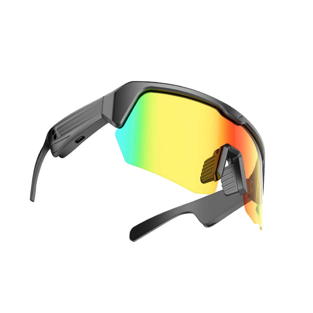 Sunglasses with colorful lens on a white background