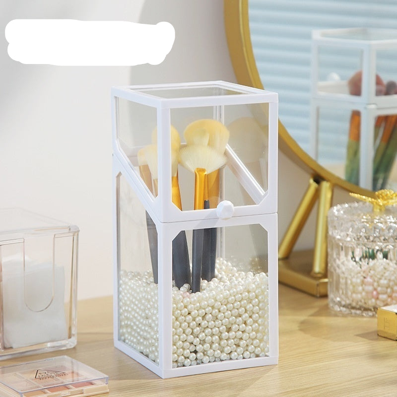 Makeup brush holder with brushes in a decorative setting