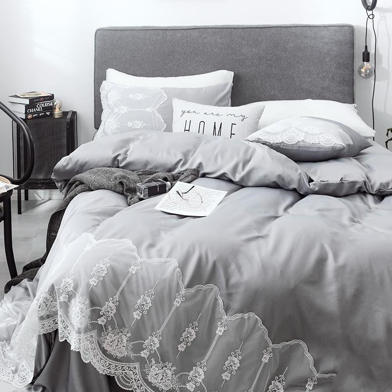 Ice Silk Bed Sheet Quilt Cover Advanced Simple Four-Piece Set