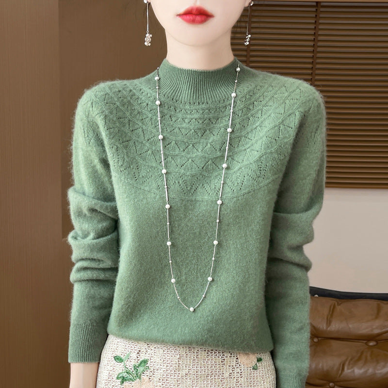 Front Line Ready-made Garments Half-collar Wool Sweater Women's Inner Wearing Hollow-out Loose Knitted Base