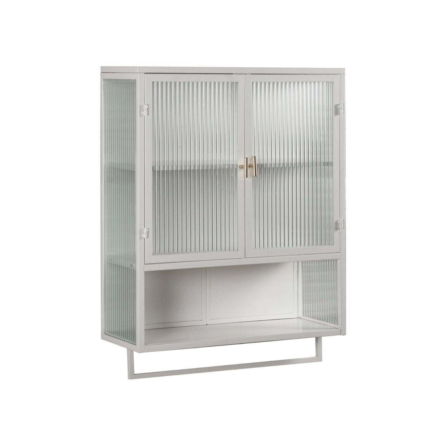 Modern Two-Door Wall Cabinet With Glass Doors And Open Shelf