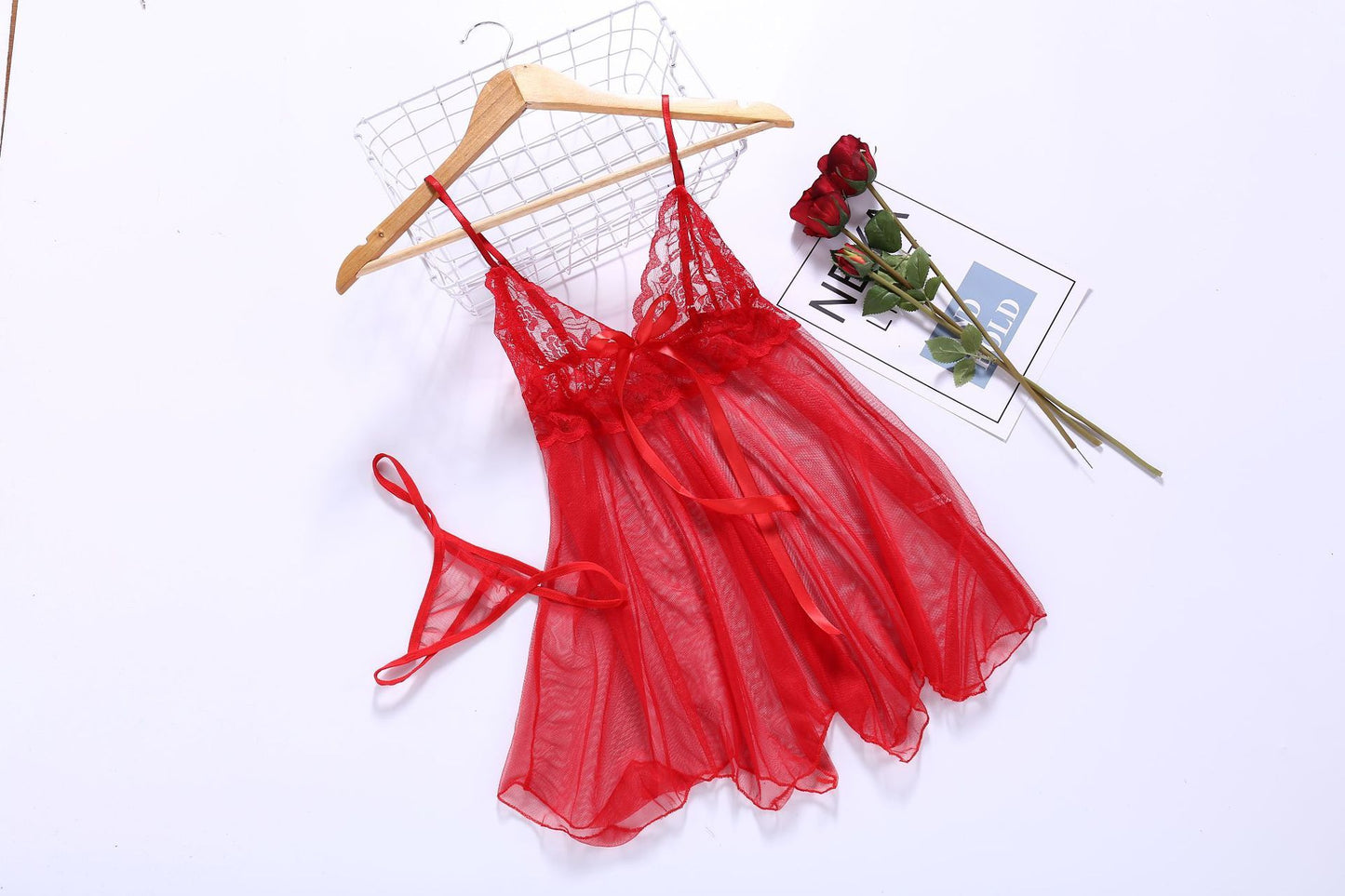 Elegant Front Slit Nightdress – Lace Short Skirt