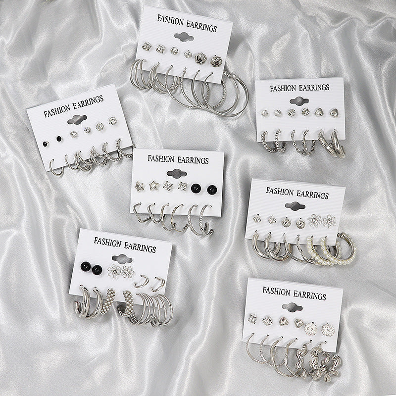 Simple Earrings 6 Pairs With Diamonds Earings Set
