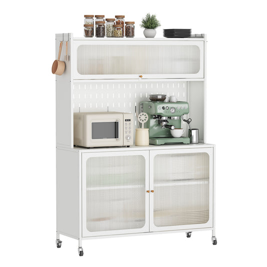 Kitchen Pantry Cabinet - Tall Storage Cabinet with Glass Doors & Adjustable Shelves