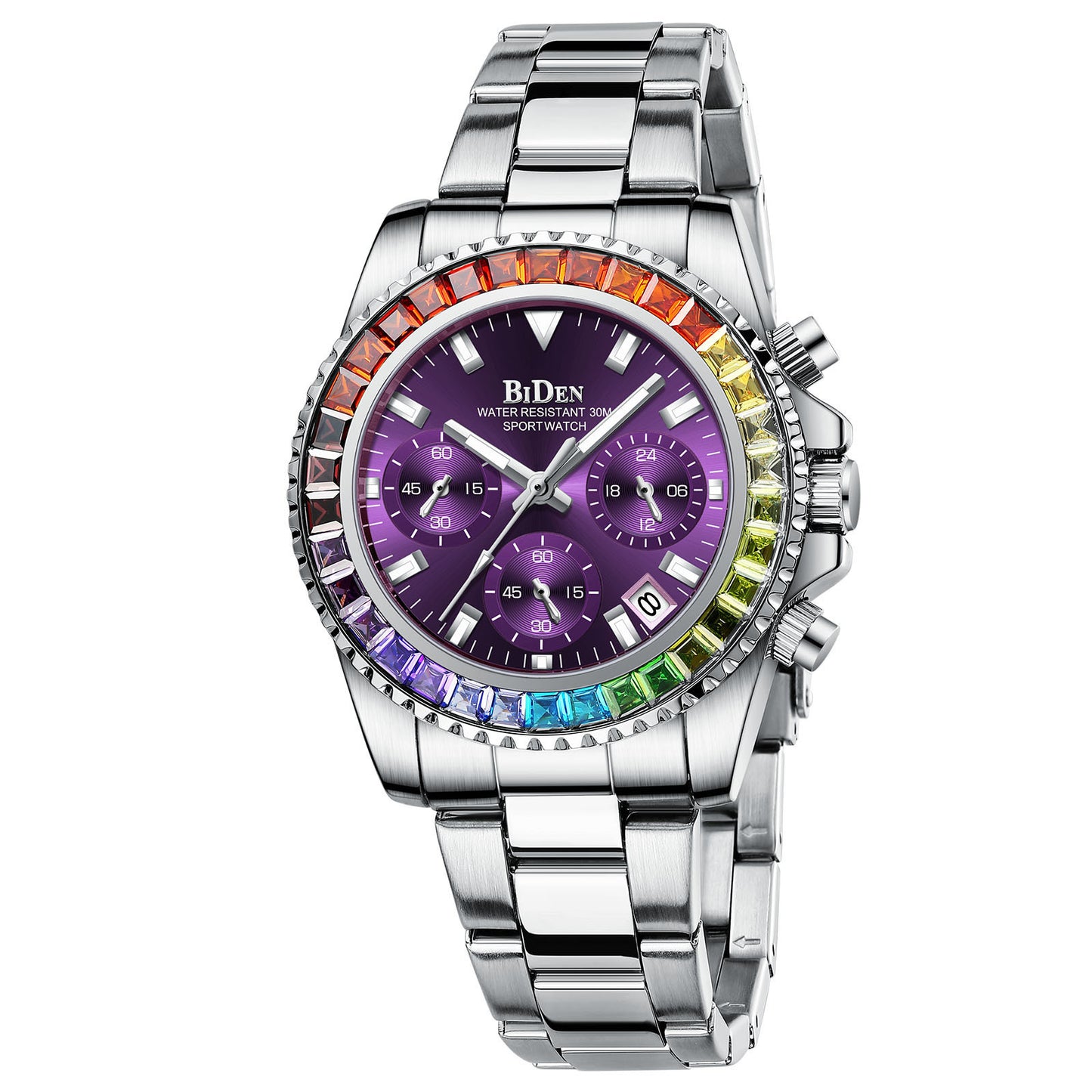Fashion Steel Band Colored Diamond Ladies Watch