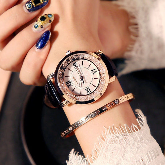 Rhinestone Dial Women's Retro Belt Quartz Watch
