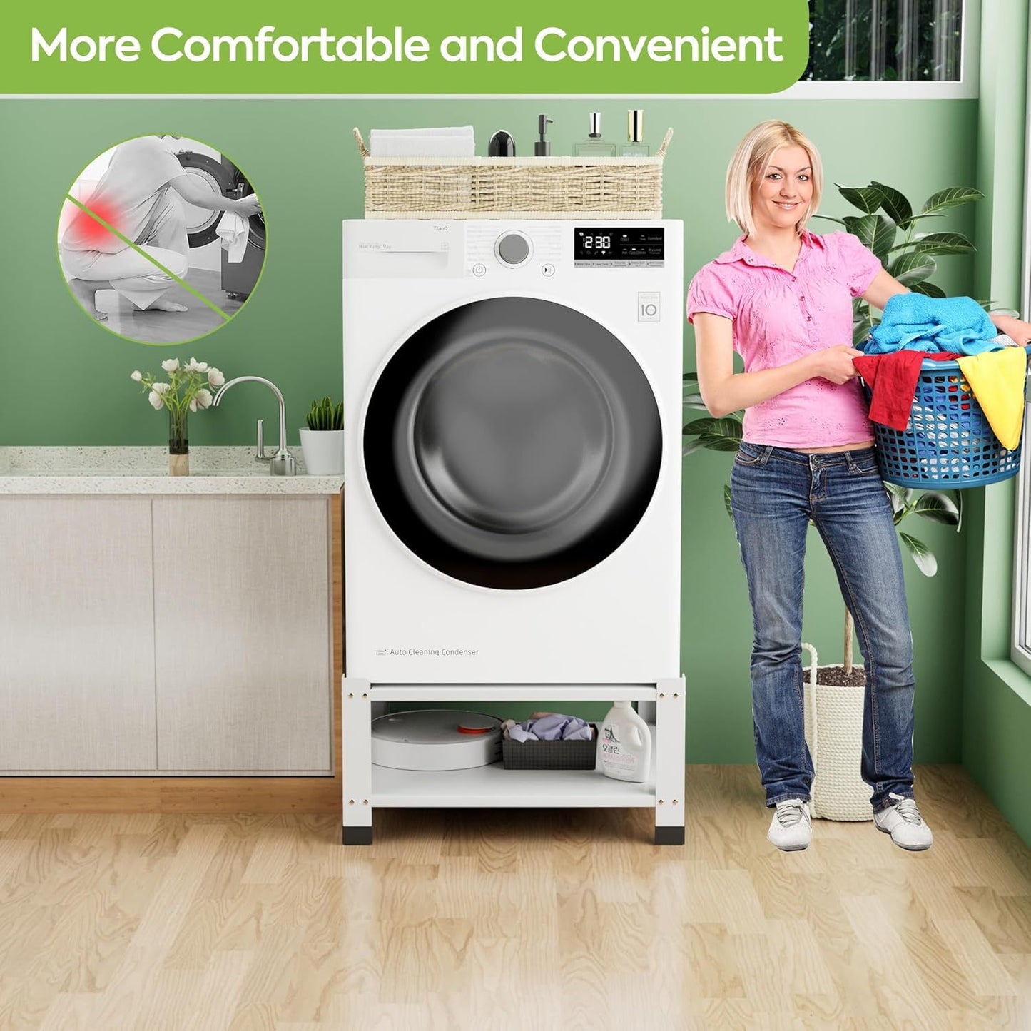 Laundry Pedestal 28.35 In Width, Washer And Dryer Pedestals With Storage Shelf, 700lbs Weight Capacity Washing Machine Stands For Most Washers And Dryers, Assembly Required