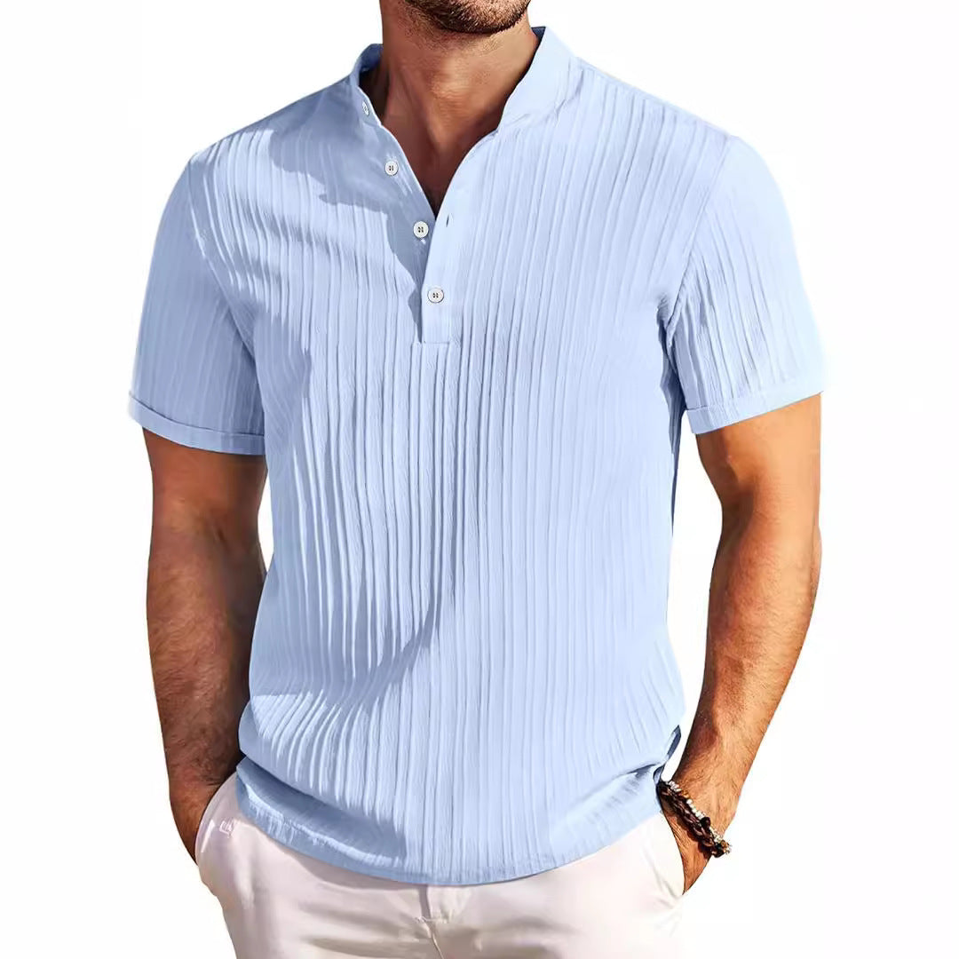 Summer Stand Collar Buttons Short Sleeve T-Shirt