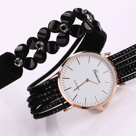 Fashion Geneva Flowers Quartz Ladies Bracelet Watch