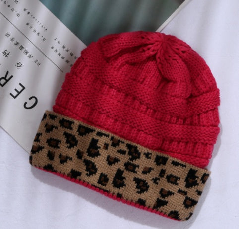 Leopard Print Cuffed Knitted Hat for Women