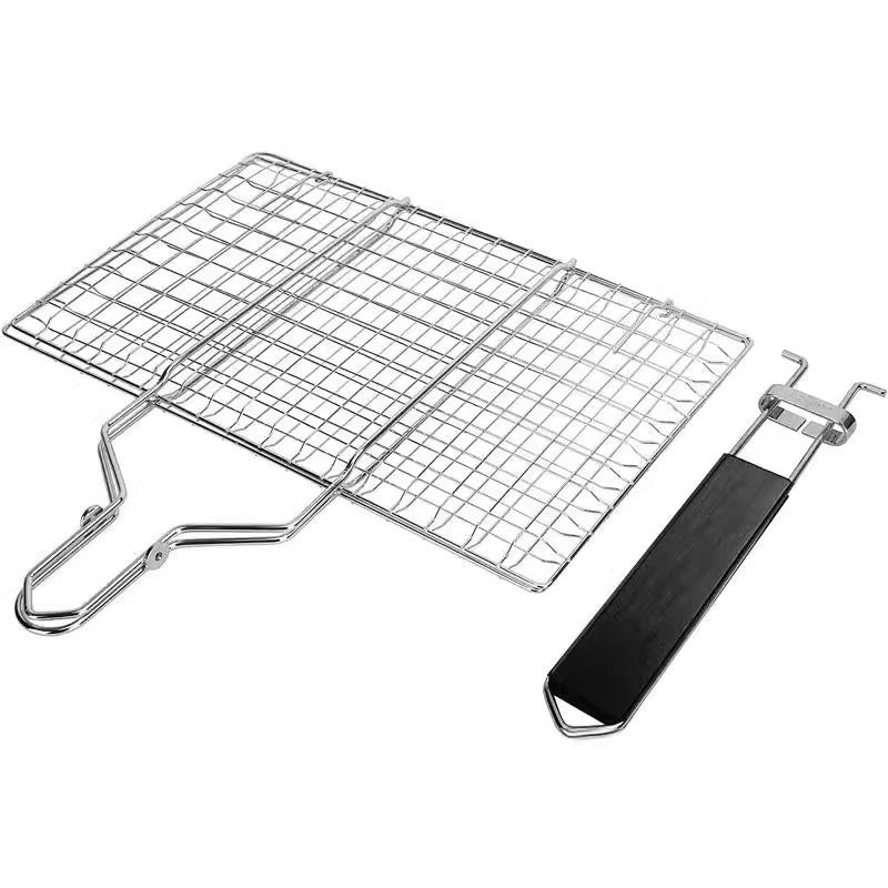 Stainless Steel Square Barbecue Mesh Basket - Outdoor Folding Grill Net