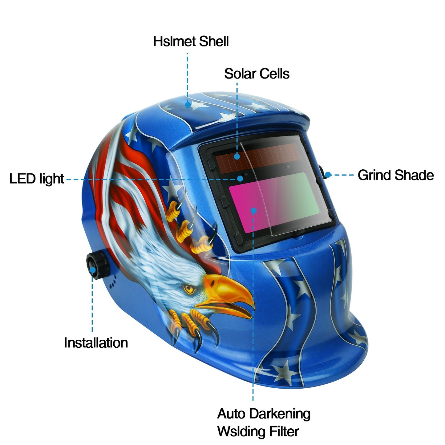 Welding Helmet Solar Powered Auto Darkening Hood With Adjustable Wide Shade Range 9-13 For Mig Tig Weld Grinding Welder Mask