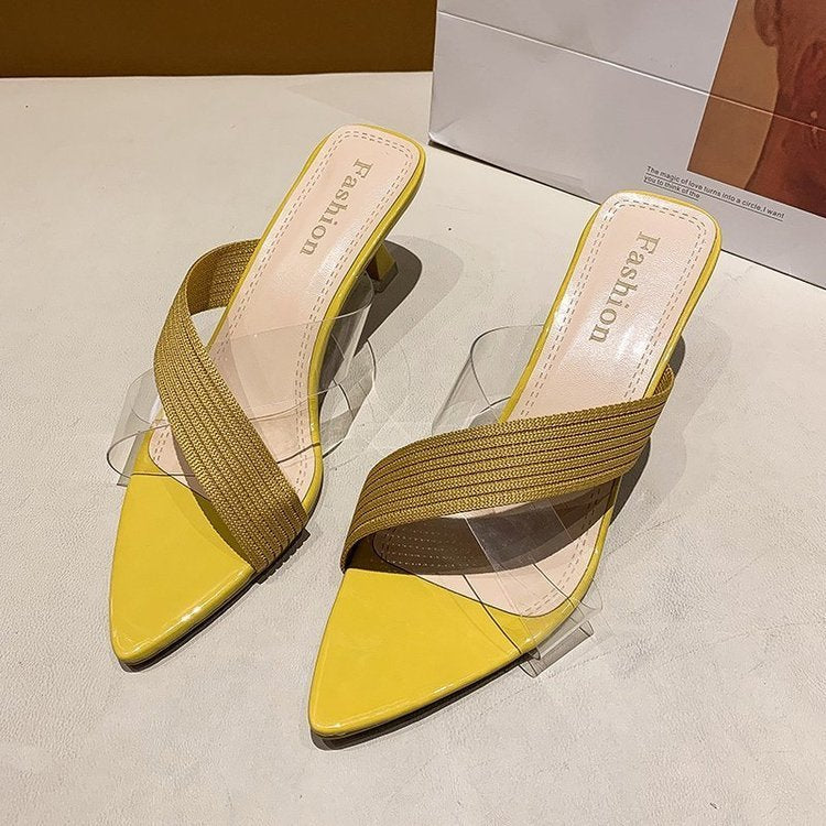 Elegant Pointed Stiletto Transparent Cross-Strap Sandals for Women