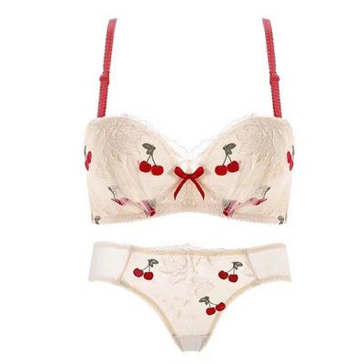 Japanese Cute Lace Bra Set - Thin Mold Cup Design