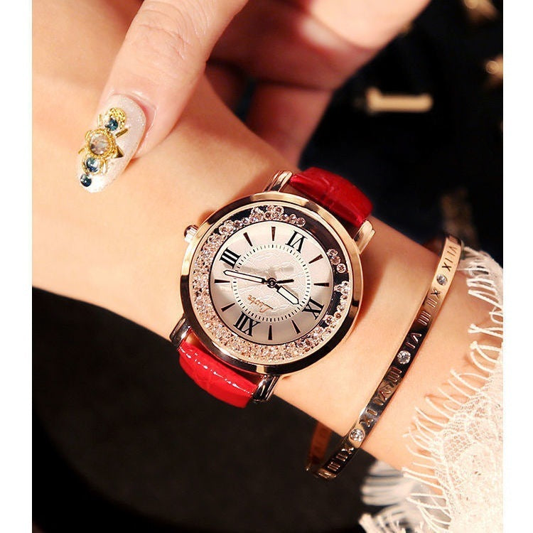 Rhinestone Dial Women's Retro Belt Quartz Watch