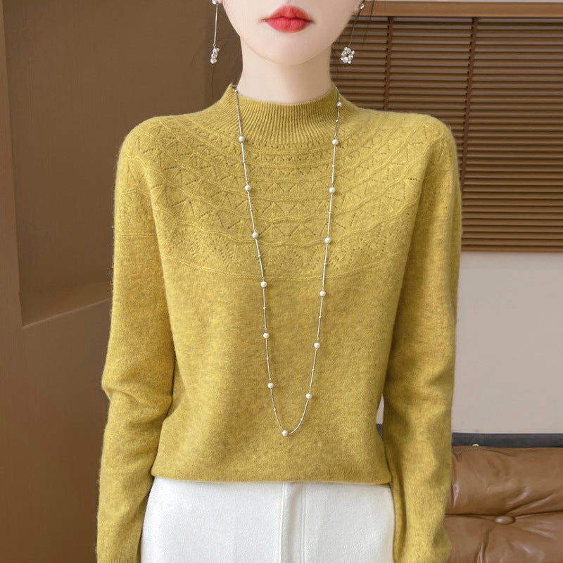 Front Line Ready-made Garments Half-collar Wool Sweater Women's Inner Wearing Hollow-out Loose Knitted Base