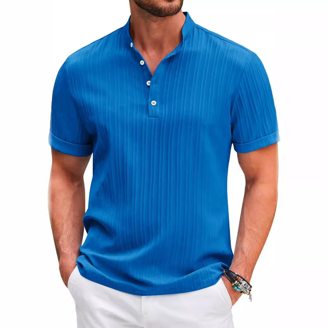 Summer Stand Collar Buttons Short Sleeve T-Shirt