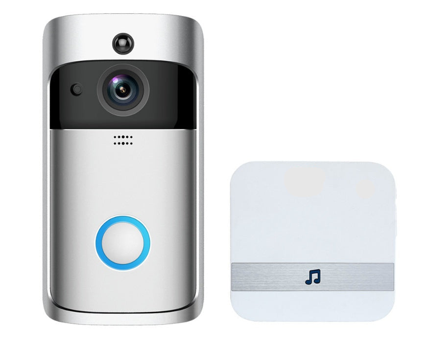 Smart doorbell system with camera and separate chime on a white background