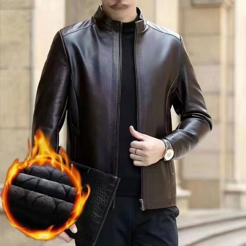 Leather Jacket for Middle-Aged Men - Fleece-Lined Casual Wear