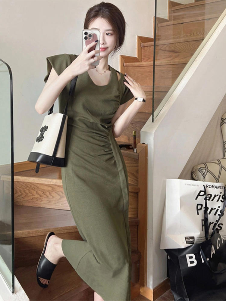 Female Summer French Green Dress