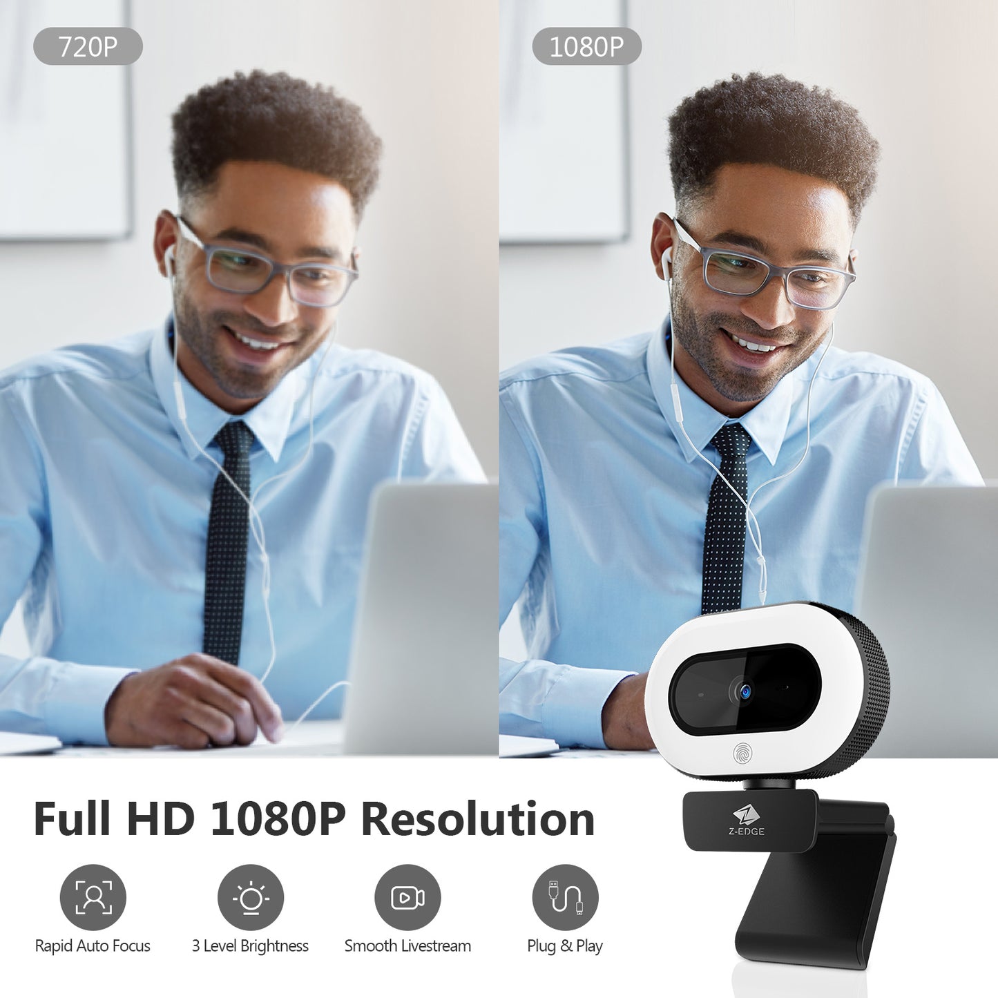 Z-EDGE ZW560D Full HD 1080P Webcam Auto Focus Web Camera For PC-Desktop-Laptop
