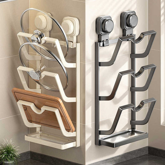 Suction Cup Pot Cover Rack - Wall-Mounted Punch-Free Kitchen Storage Rack