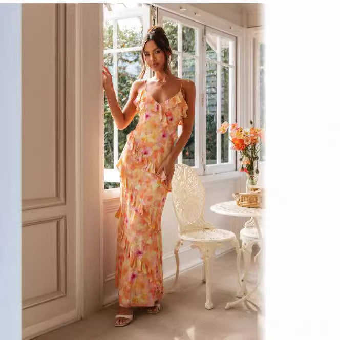 Summer Female V-neck Flounce Dress