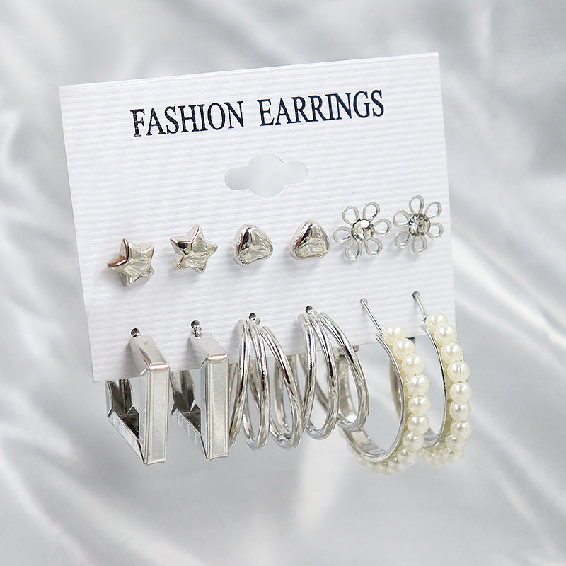 Simple Earrings 6 Pairs With Diamonds Earings Set