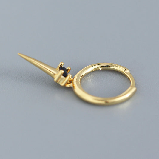 Silver Zircon Cone Hoop Huggies Earrings